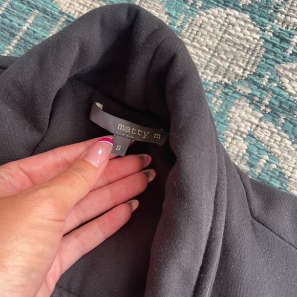 Matty M Black Knit Open Front Jacket with Faux Leather Sleeves - Picture 3 of 8